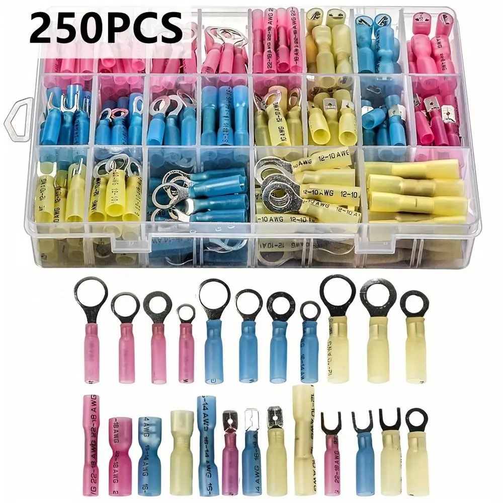 

250pcs Premium Heat Shrink Wire Connectors Butt Terminals for Marine and Automotive Applications Insulated Crimp Terminal Set