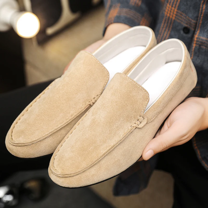 جديد جلد حذاء رجالي كاجوال الذكور كسول الأحذية الفاخرة العلامة التجارية الأخفاف تنفس أحذية بدون كعب أنيقة الراحة الانزلاق على أحذية قيادة