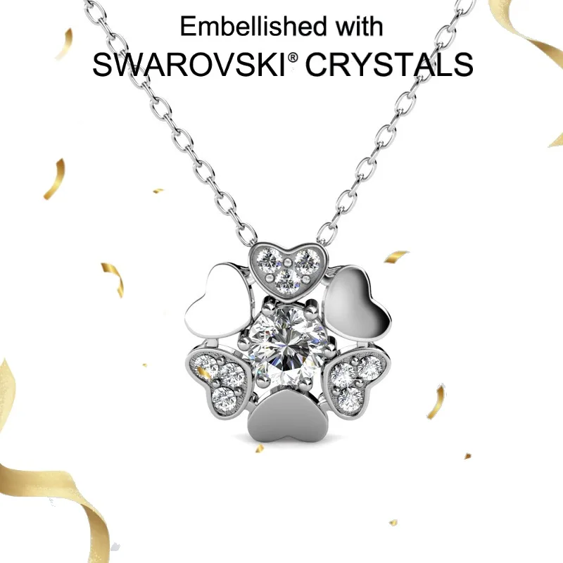 

Daisini Women's 925 Sterling Silver Swarovski Crystals Halo Heart Pendant Necklaces Clavicle Chain 18k Rose Gold Plated Jewelry