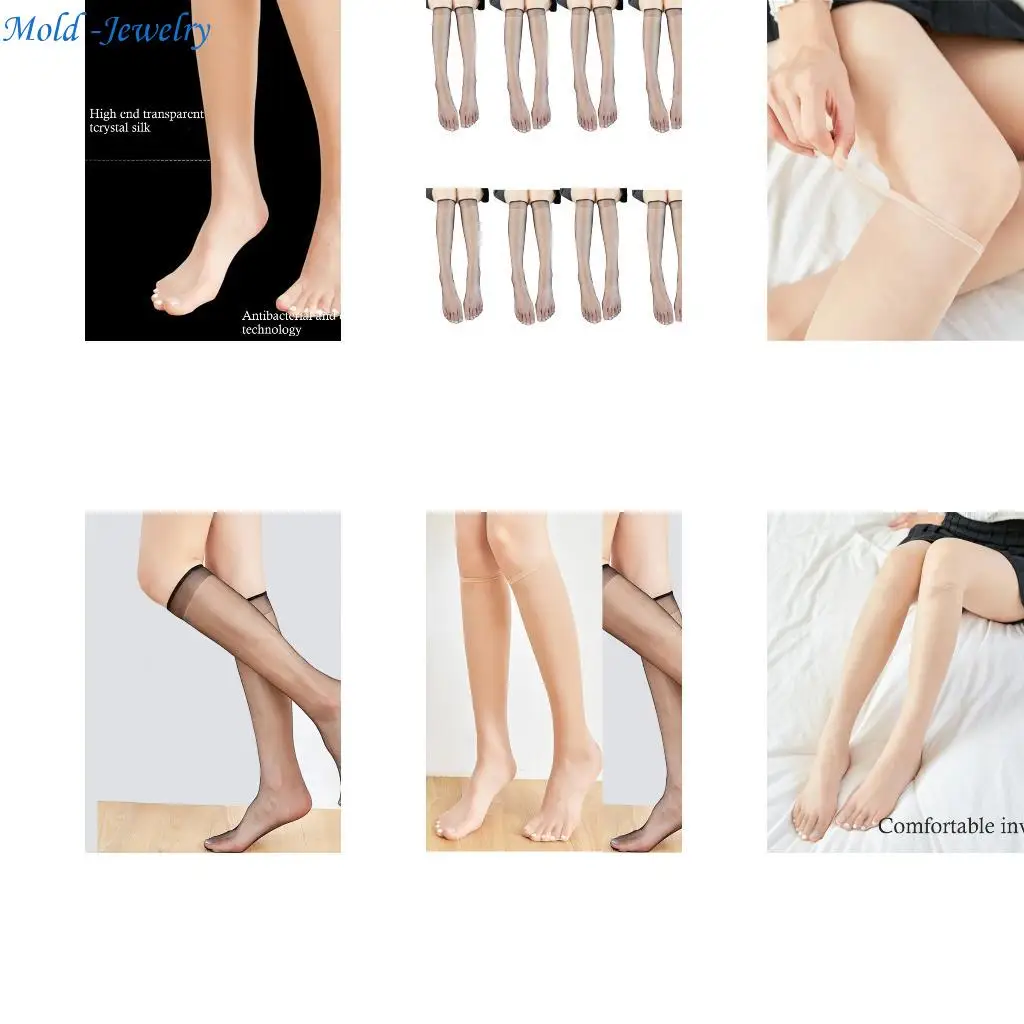 

69HB 10 Pairs Silk Crystal Sheer Women Over the Calf Long Socks for Office and Casual Wear Breathable Knee Length Stockings
