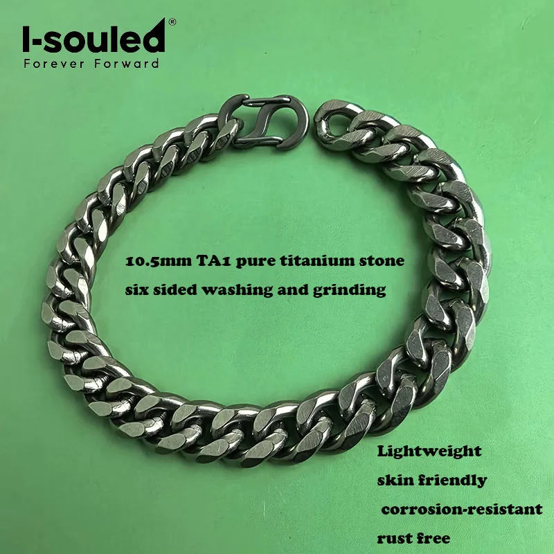 10.5mm TA1 pure titanium stone washed and ground six sided/ground flat men's bracelet lightweight and skin friendly