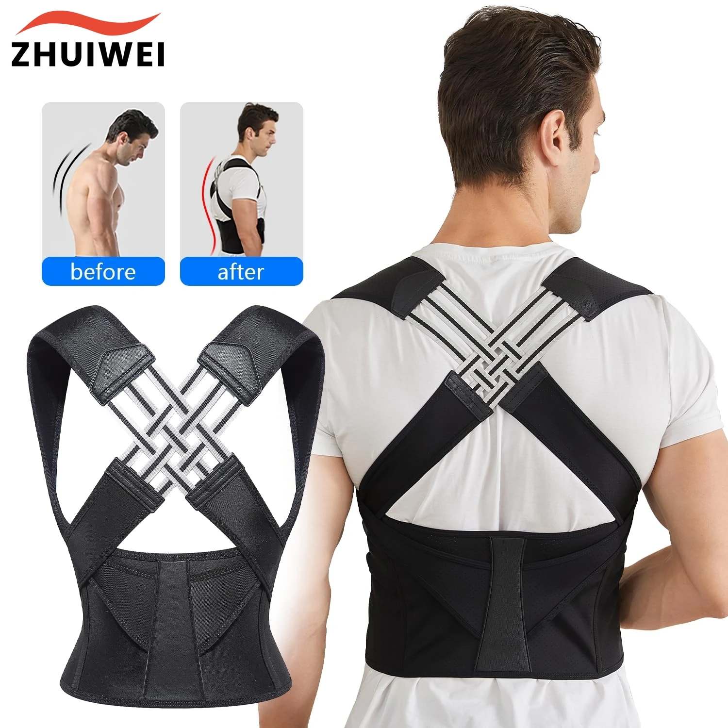 

Posture Back Brace Adjustable Back Support Strap to Prevent Spinal Dis tortion and Hunchback Suitable for Men and Women