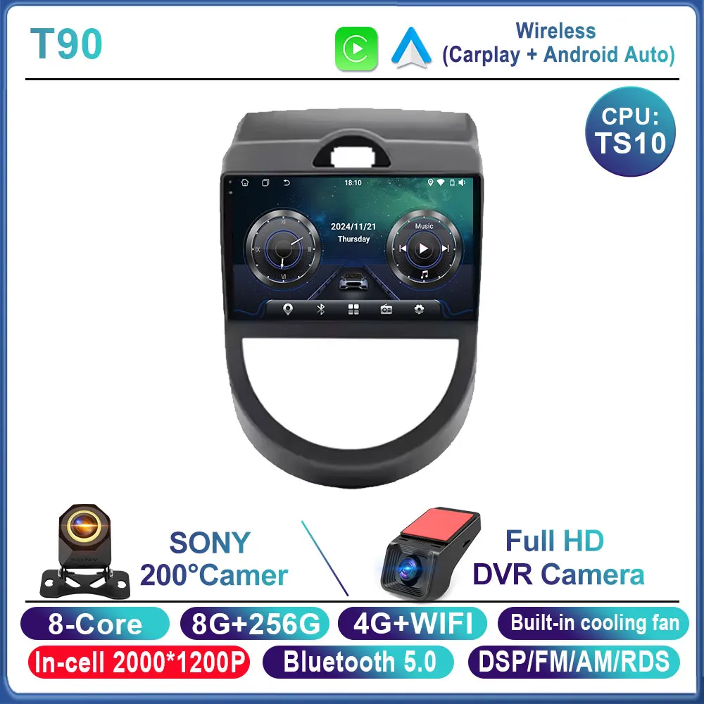 Android 16 voor Kia Soul 1 AM 2008 2009 2010 2011 Carplay Auto autoradio multimediaspeler autoradio GPS navigatie BT head unit