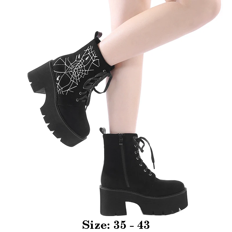 

High quality short ankle suede boots for women 7.5cm embroidery high heel platform 2025 autumn winter 35 43 fashion shoe black