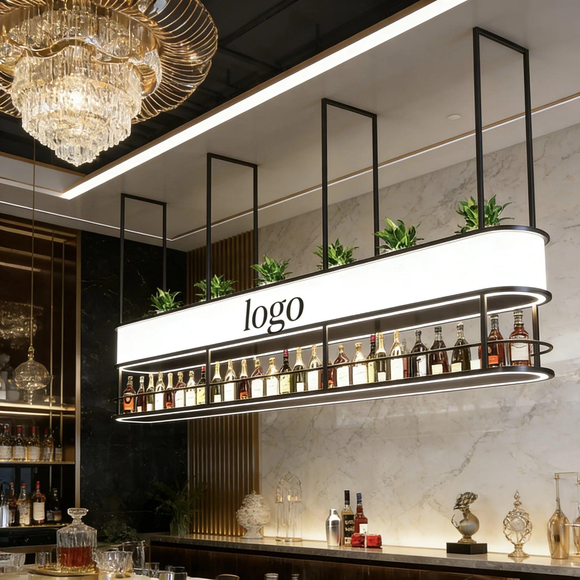 Bar Bar Front Desk Hotel Hanging Wine Rack Hanger Lighting Red Wine Cabinet Foreign Wine Shelf Decorative Rack