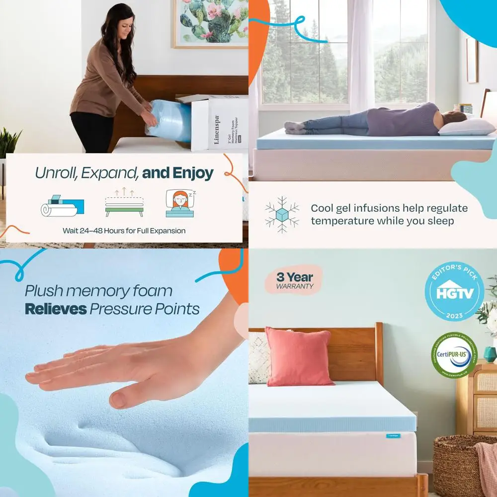 

3-Inch Gel-Infused Memory Foam Topper - Cooling, Pressure-Relieving - CertiPUR Certified - Twin XL, Dorm-Friendly