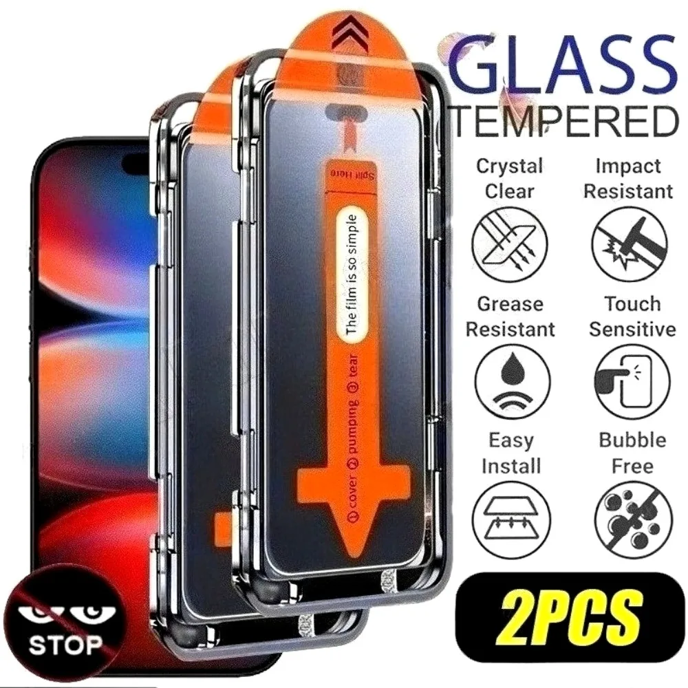 2Pcs Anti Spy Tempered Glass For iPhone 17 16 15 Pro Max Air 16e 15 Plus 14 13 12 11 Pro XR XS Dust Free Easy Installation Glass