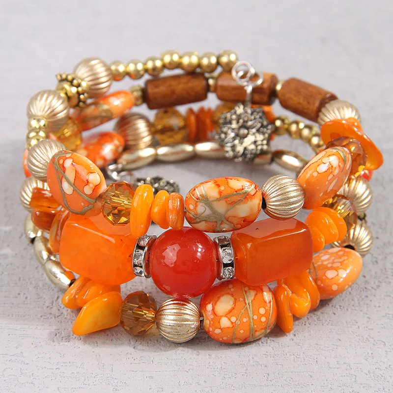 Bohemia Resin Beads Stone Mixed Color Multilayer Bracelet Sets Jewelry Women Ocean Holiday Accessory Jewelry Gift