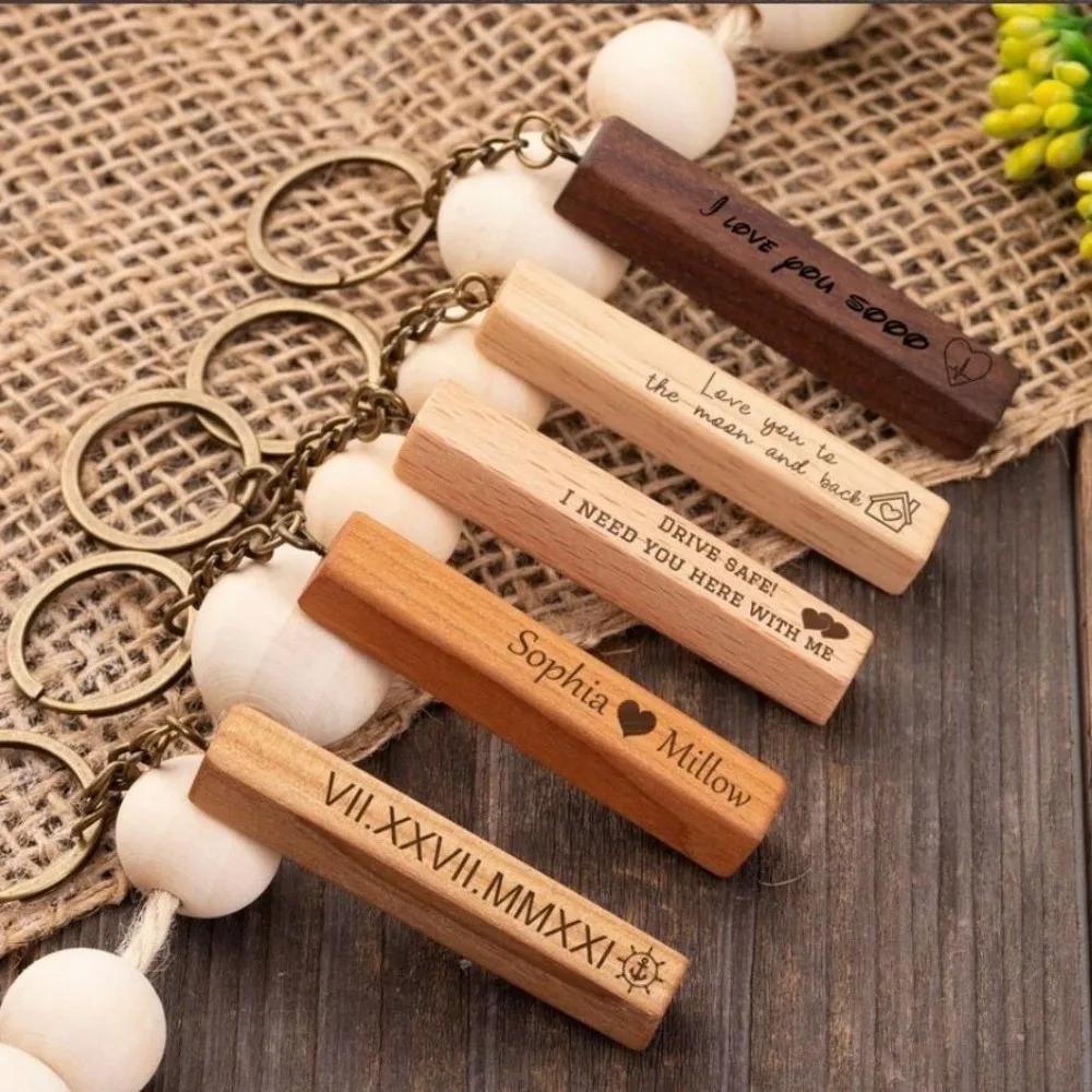Beech Wood Keychain Blank Antique Metal Ring Solid Timber Wood Key Ring Blank Multi Tone Light Weight Keychain Pendant Blank