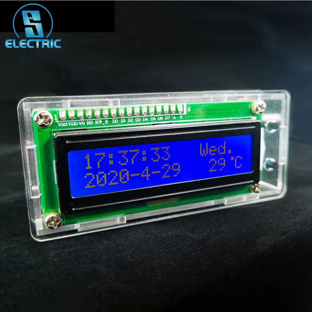 

LCD DIY Electronics Temperature Perpetual Calendar Alarm Clock Display Module DS323 Clock Chip Soldering Kit for Students/DIYers