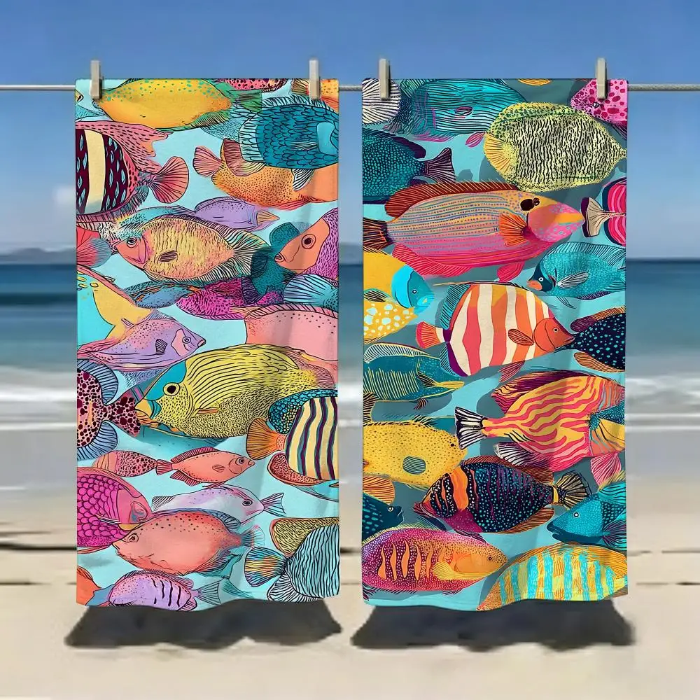 Retro Australian style Tropical Fish Print Towel Microfiber soft Beach Towel for Travel Fitness Sauna Bathing Camping