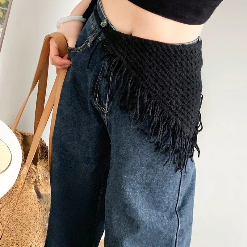 

Knitted Fringe Triangle Scarf Women Indie Design Edgy Versatile Korean Style Layering for Jeans Skirt Daily Essential Non Slip