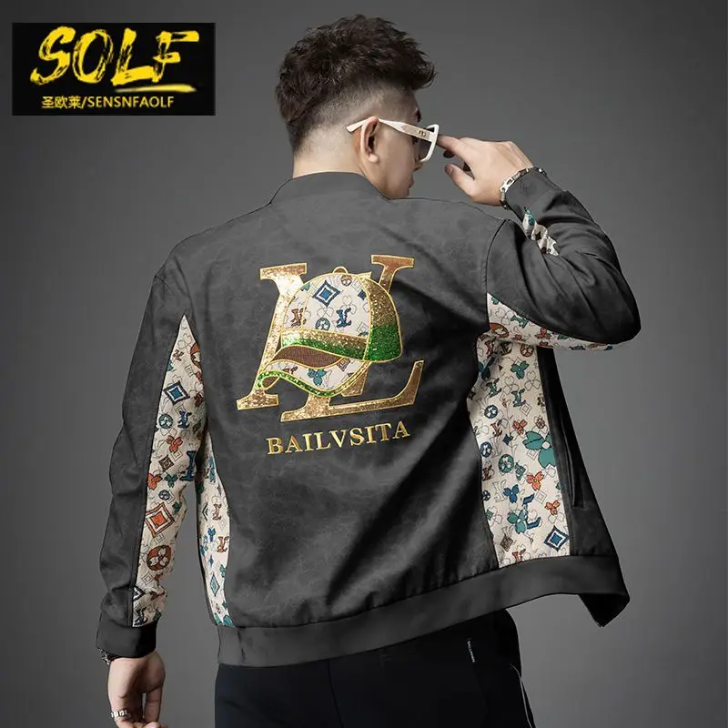 2025 spring and autumn high-end light luxury splicing jacket men's jacket baseball jersey casual top men's jacket
