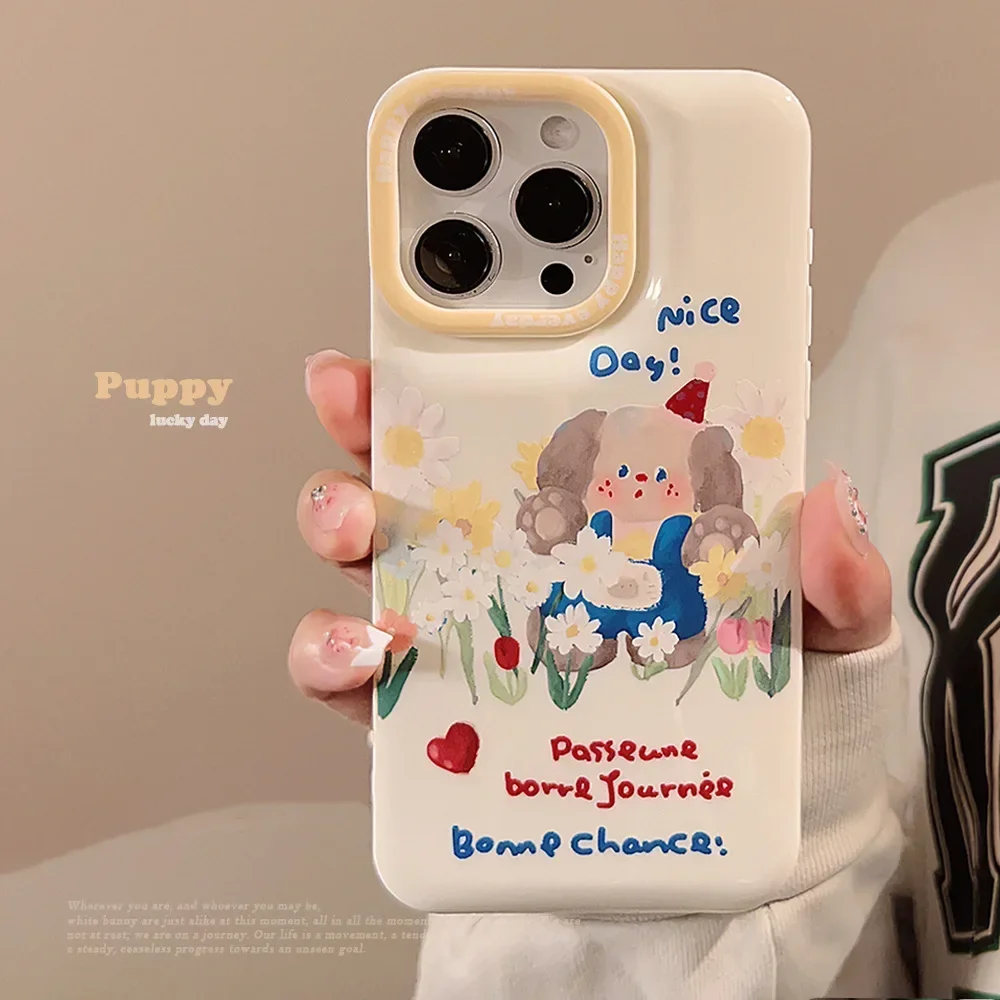 Summer garden puppy Oil Painting sofa bread art Phone Case For iPhone 16 15 14 13 12 11 Pro Max Xr Xs 16 15 Plus Case Cute Cover