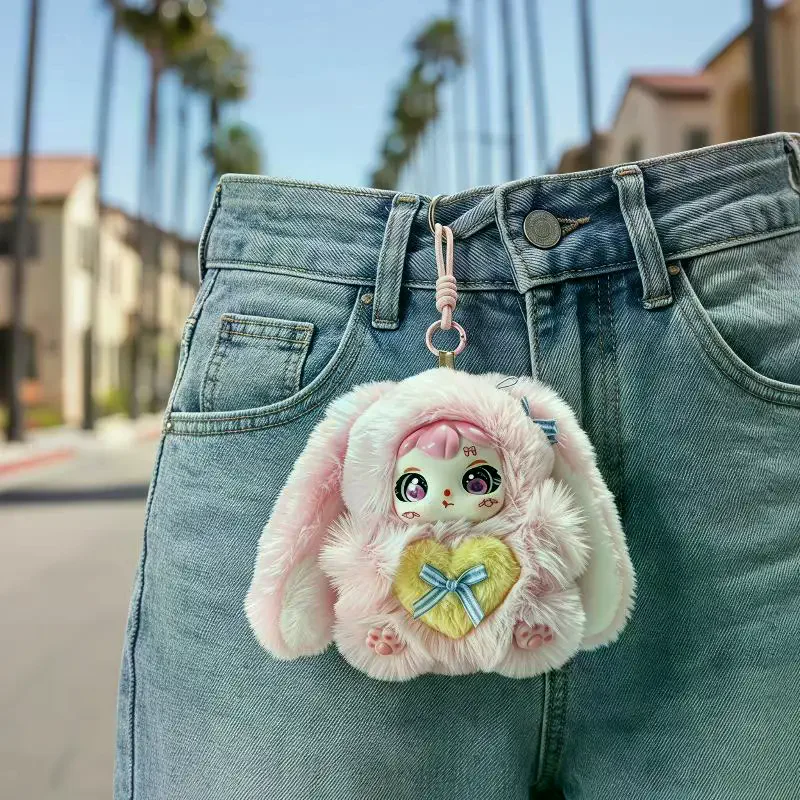 Cute Long Ear Bunny Plush Keychain Fluffy Rabbit Doll Pendant Backpack Hanging Charm Girls Kawaii Gift