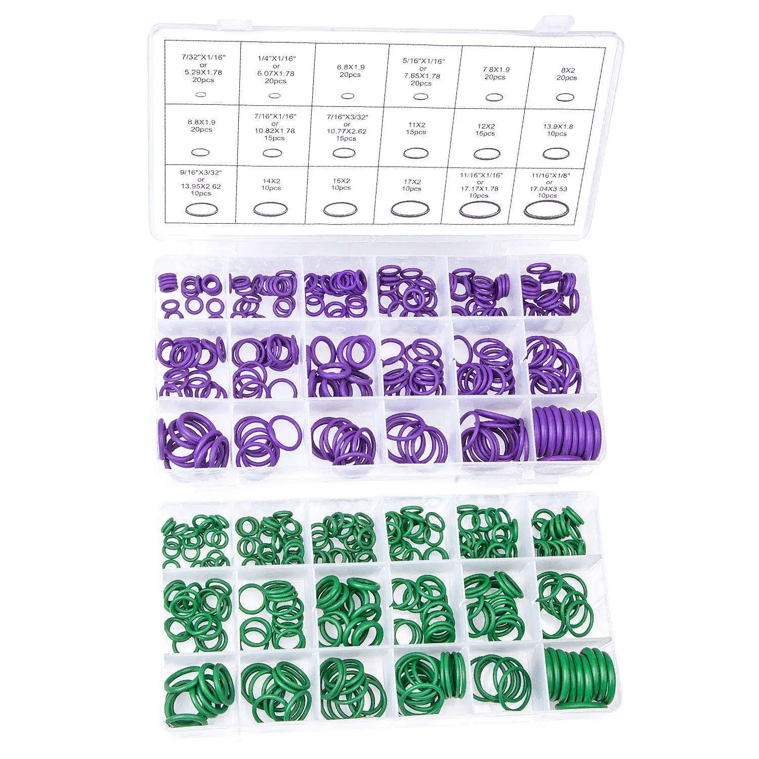 

540 Pcs /18 Sizes Rubber O Rings, Green/Purple Sealing Washer Assortment Kit For Plumbing, Automotive, General Repair With Case