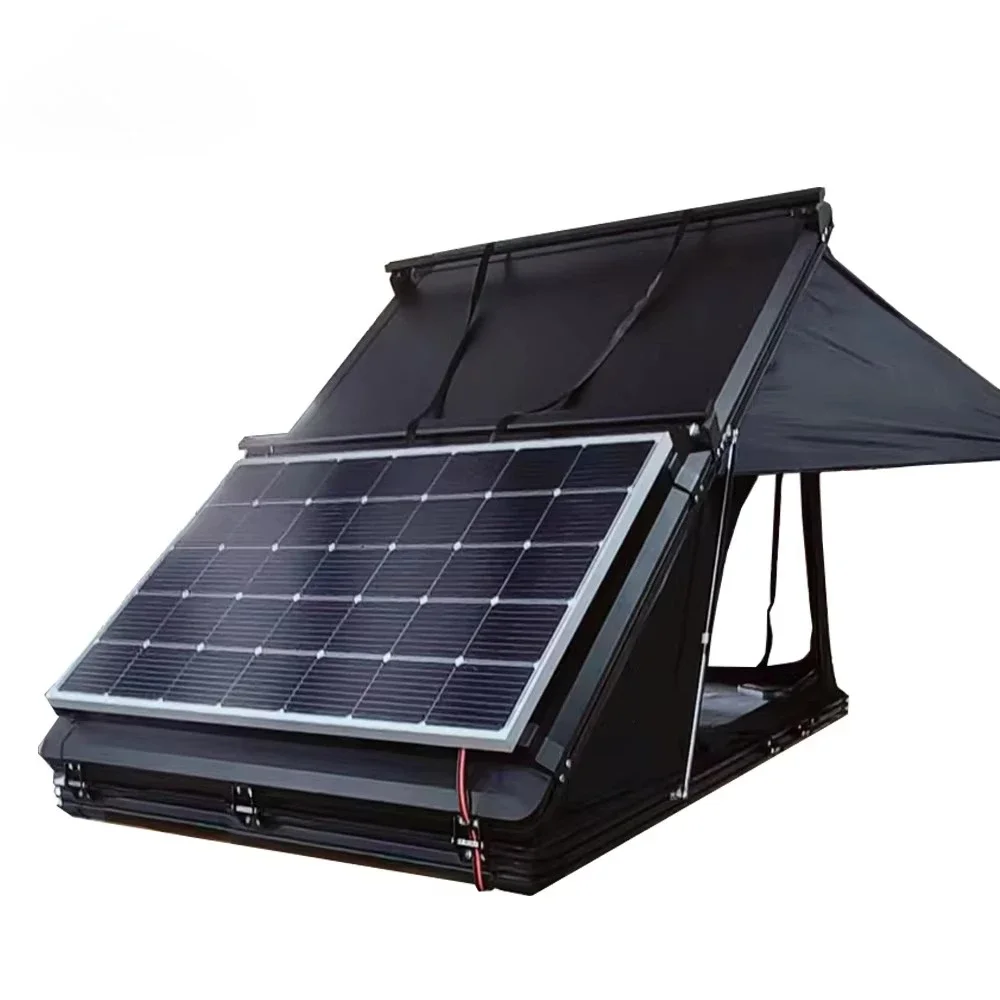 HOTO Triangle Hard Shell Rooftop Tent Outdoor Car Camping Tent Aluminum Hardshell Roof Top Tents with Solar Panel