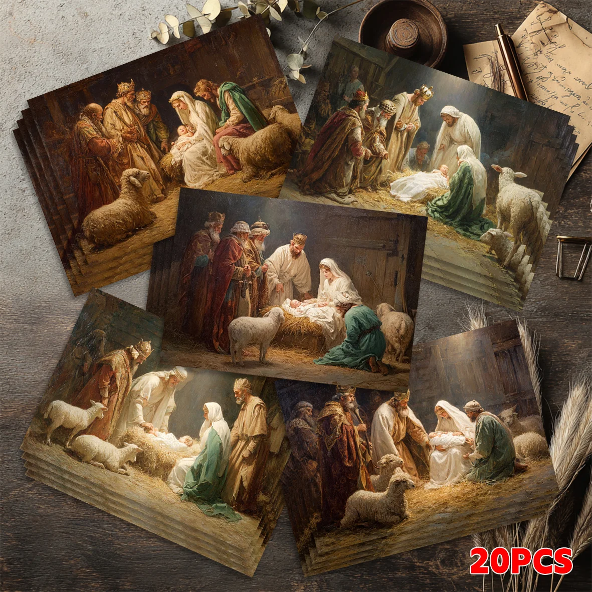 20PCS Shepherd Pilgrimage Blessing Postcards, Prayer Cards, Suitable for Holiday Greetings, Collections, and Party Gifts