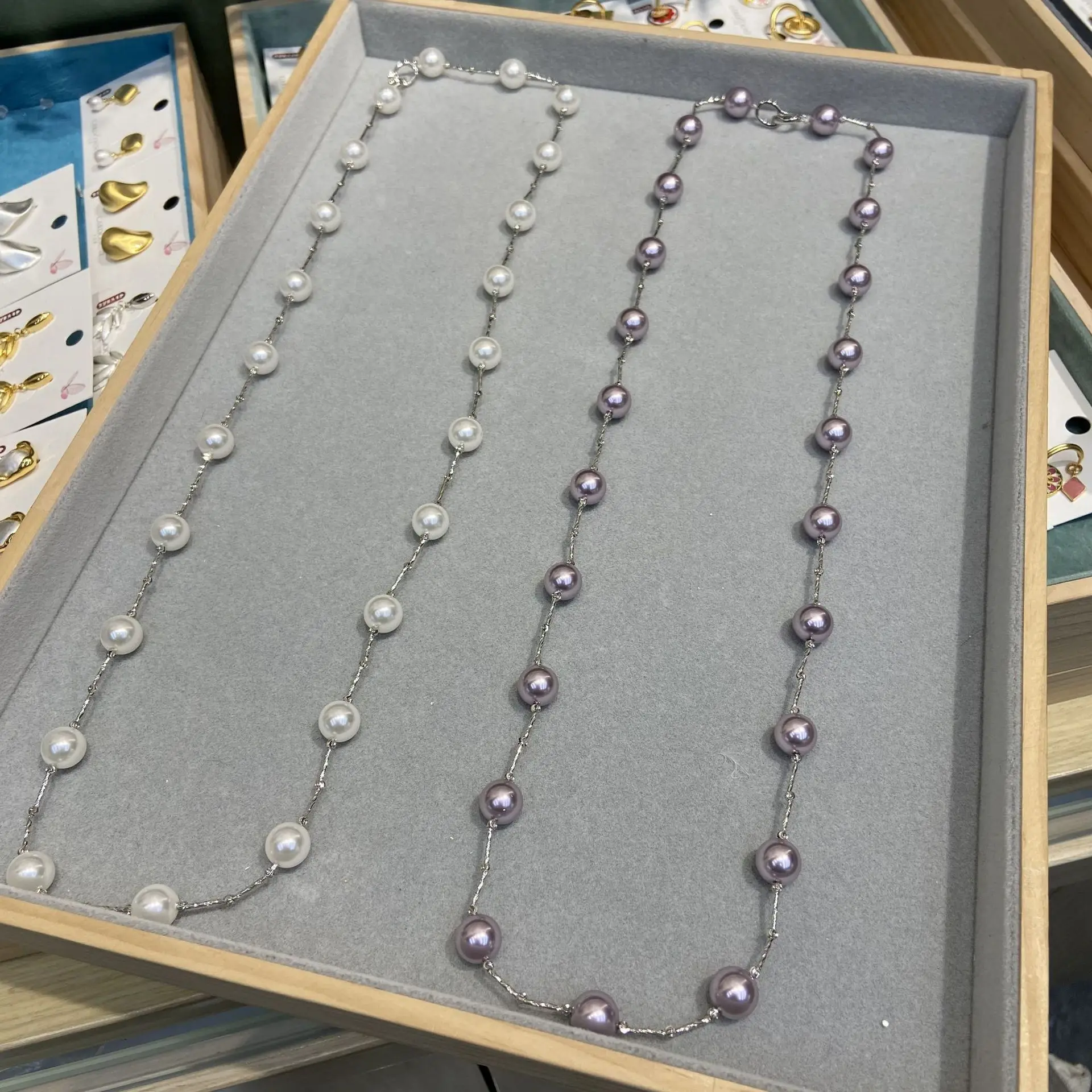 

Silver Thread Chain Starry Sky Necklace for Women Girl Jewelry Gift White Purple Pearl Beaded Collar Vintage Party Sweater Chain