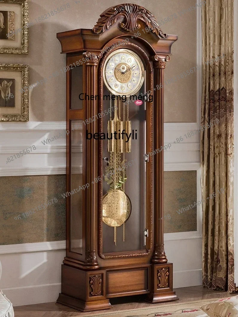 

B178 German Hermle Movement European the Grandfather Clock Mechanical Living Room Clock Solid Wood Carved Classical Copper Bell
