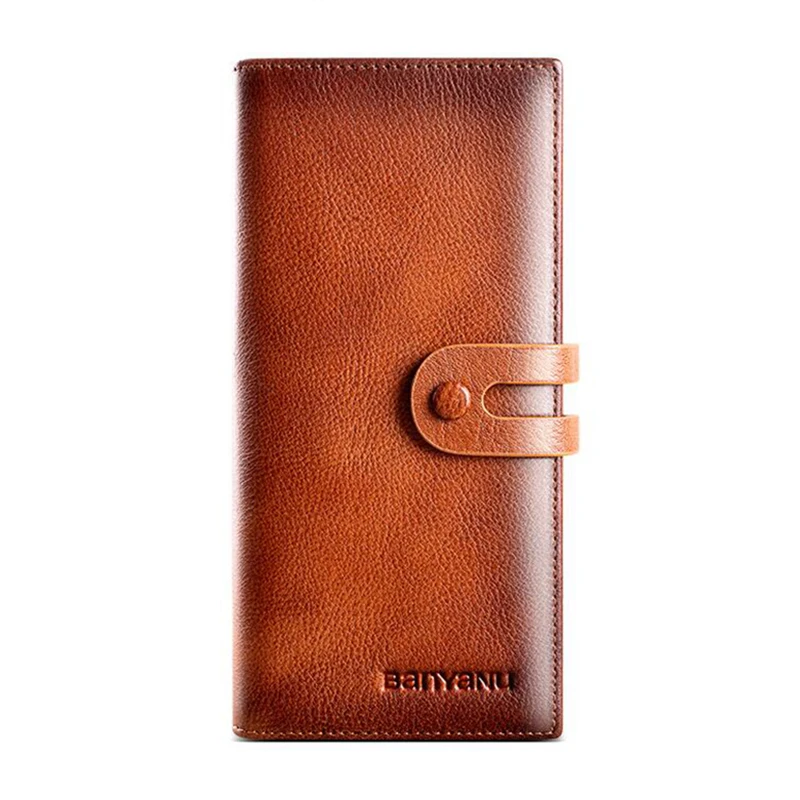 Business Man 100% Cowhide Genuine Leather Wallet Travel Anti RFID Card Holder Long Purse for Men