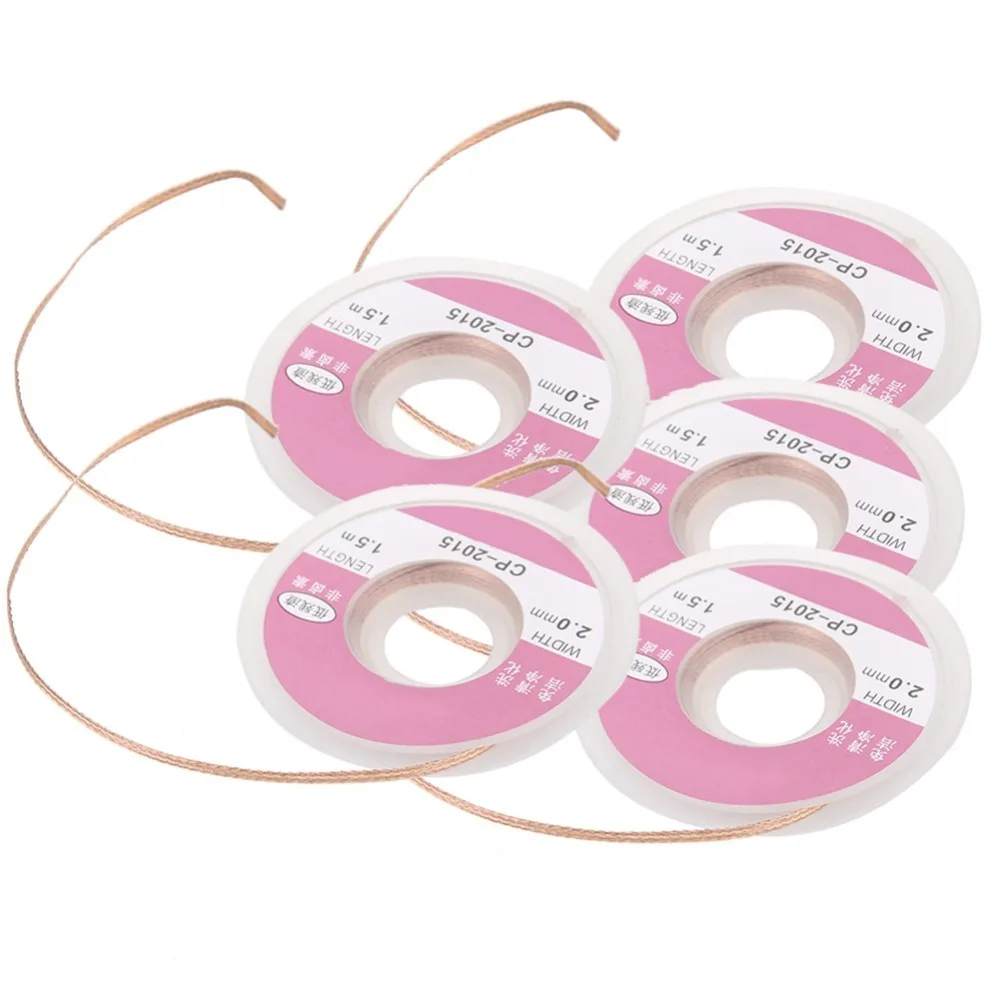 5pcs 2mm Width Desoldering Wick CP-2015 No Clean Copper Soldering Accessory 1.5m Length Solder Remover Wick