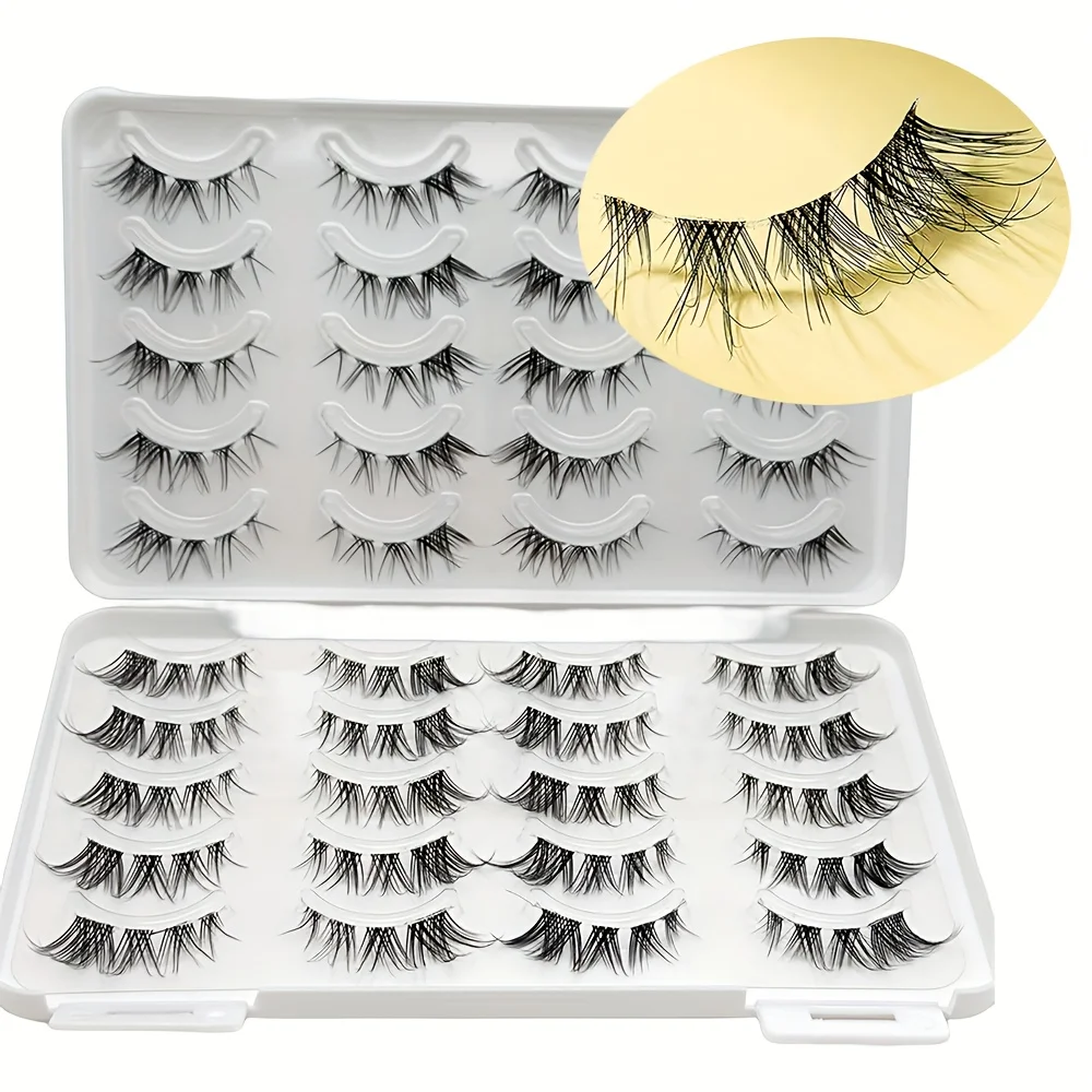 20 paia di ciglia finte, ciglia manga, ciglia finte visone 3D cosplay, ciglia corte naturali a striscia completa, stelo trasparente morbido Natu