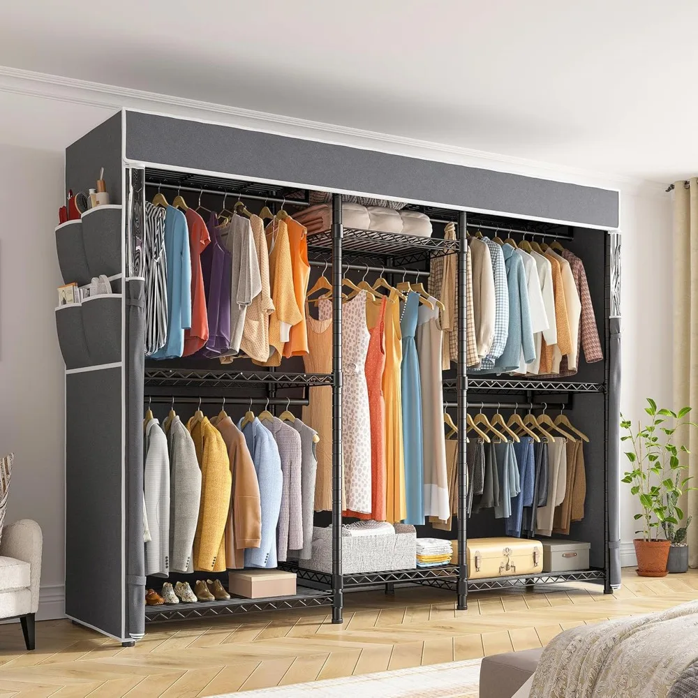

Heavy Duty Clothes Rack with Cover Loads 900LBS Portable Clothing Racks for Hanging Clothes,Adjustable feet for Stability