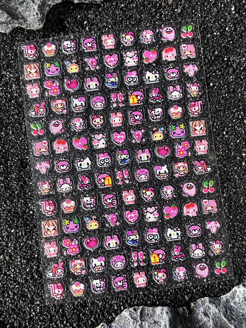 1Pcs Y2K Retro Black Skin Hello Kitty Nailart Sticker Ultra-Thin Self-Adhesive Slider Diy Waterproof Durable Sticker Accesorie