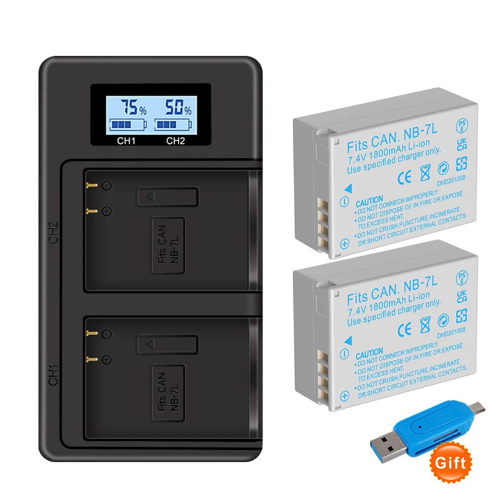 PALO – batterie pour appareil photo, 1800mAh NB7L NB 7L NB-7L, avec écran LCD, double USB, pour Canon PowerShot G11 G10 SX30 G12 SX30IS