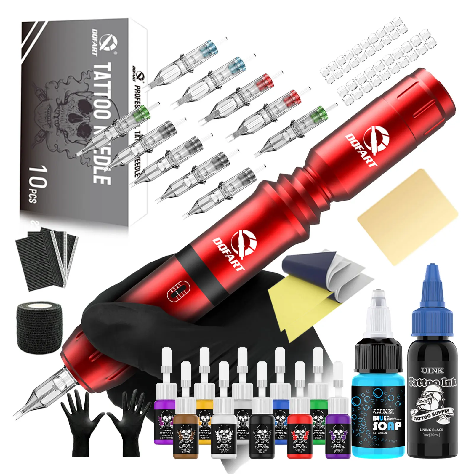 

DQFART Professional Wireless Rotary Tattoo Machine Kit with 10Pcs Cartridge Needle Complete Set for Tattoo Artists and Beginners