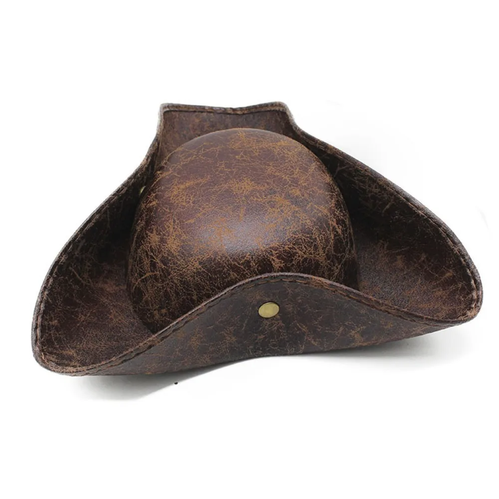Pirate Hat Women Tricorn Brown Pirate Men Leather Faux Leather Vintage Wrinkle Distressed Captain Triangular Hat