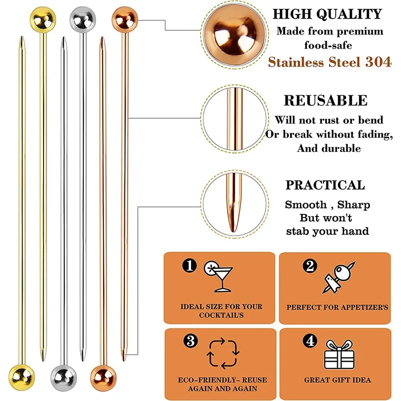 12ks nerez ocel koktejlové picks pro nápoje martini oliva krvavý maria pult párátka napít se obložit aperitiv ovoce skewers