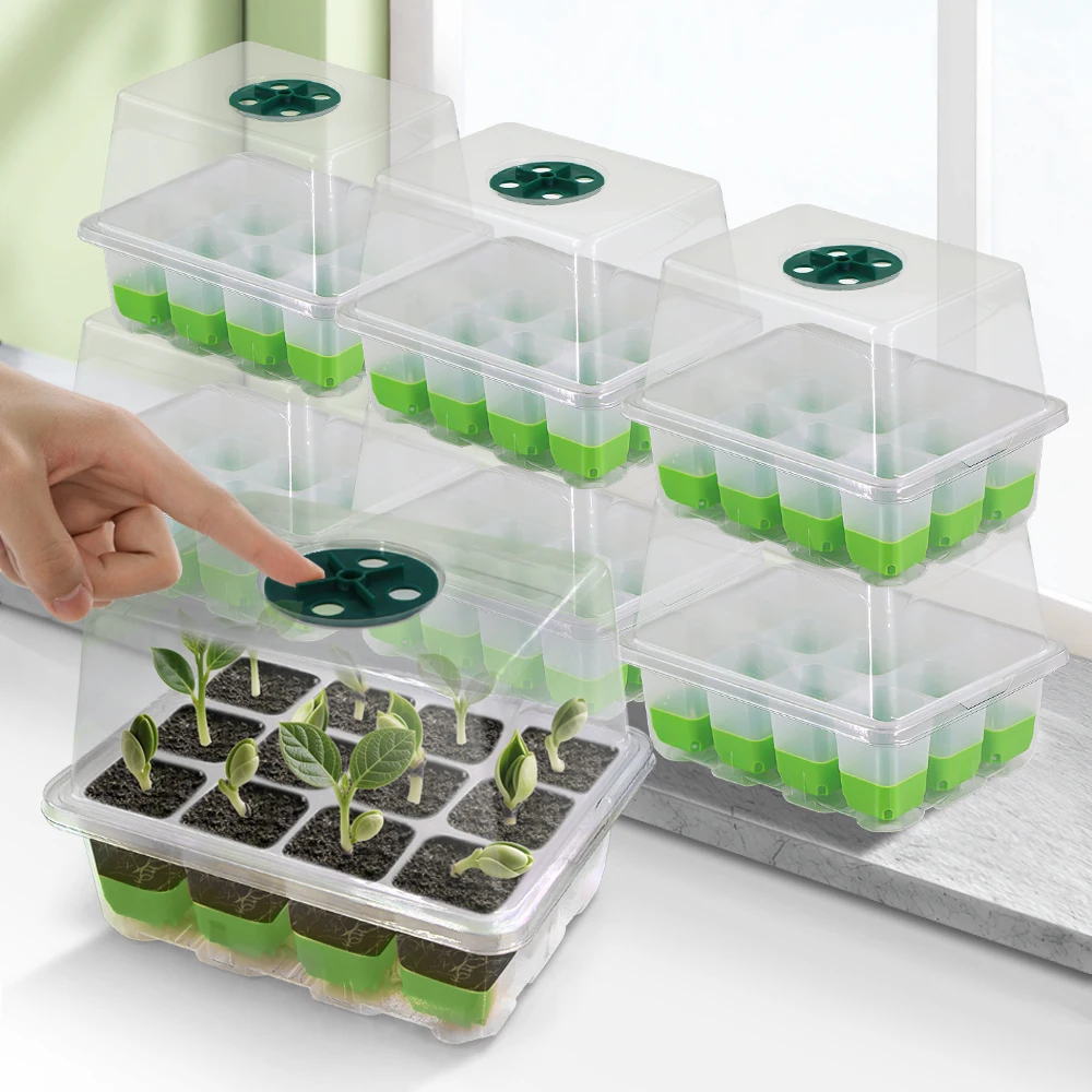 Seedling Starter Tray 12 Cells Kit w/ Adjustable Humidity Vents Germination Growth Box Plants Cloning Garden Greenhouse Planting