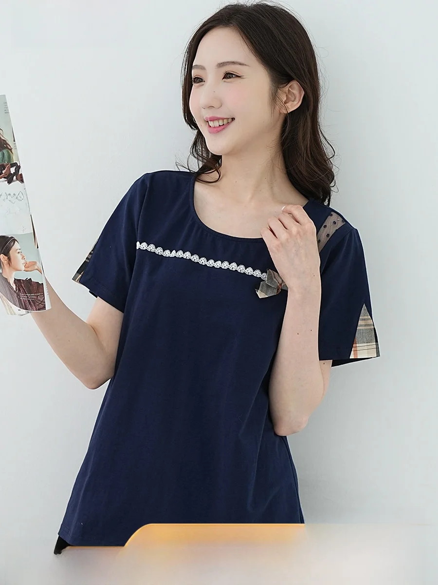 

Женский повседневный топ Aiyiqige больших размеров с круглым вырезом, сетчатыми вставками и узлом, с коротким рукавом, дышащий, комфортный, хлопковый, весна-лето