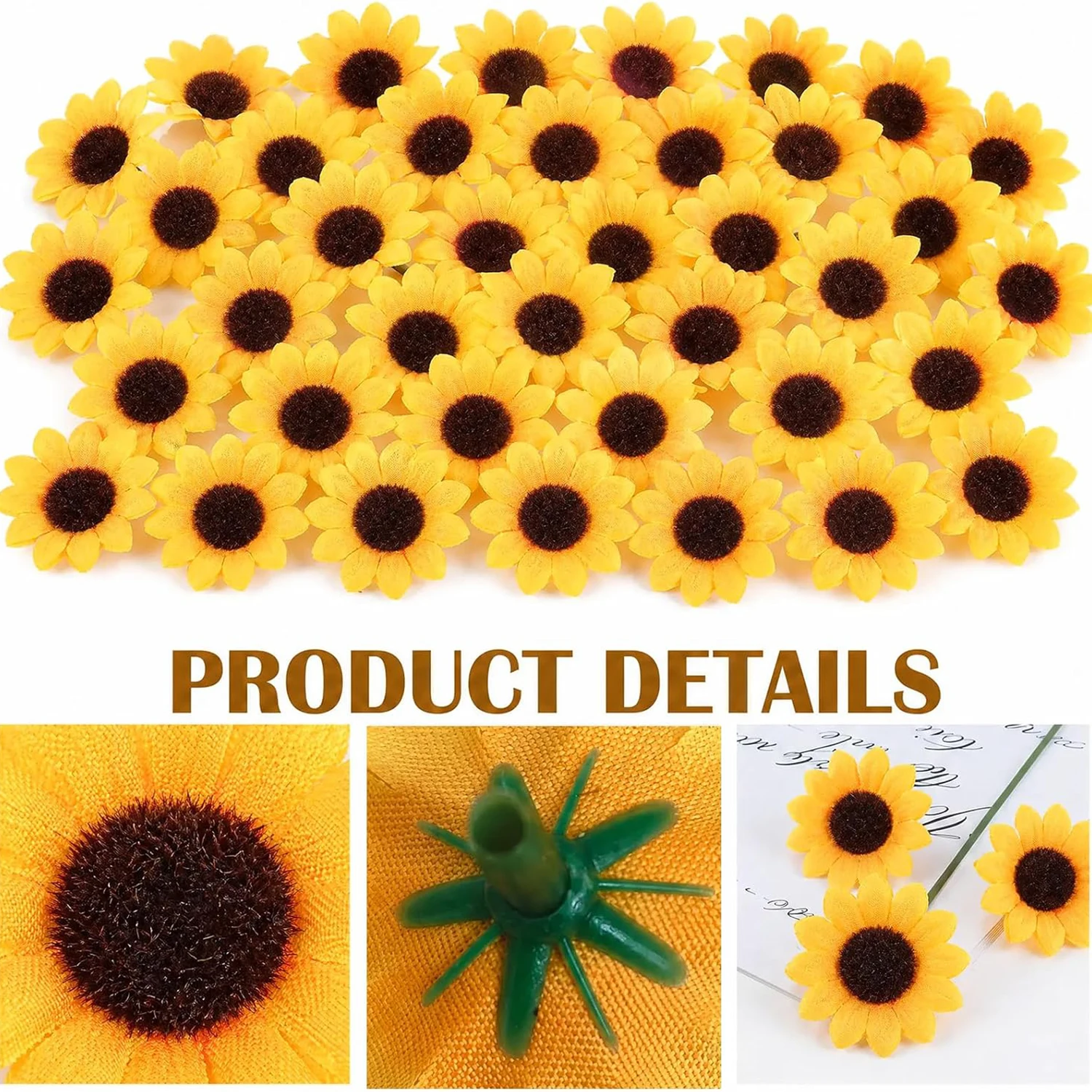 100 Stück künstliche Blumen, Mini-Seiden-Gänseblümchen, für Party, Hochzeit, Zuhause, Raum, Festival, Dekoration, Kranz, künstliche Pflanzen, günstige DIY-Geschenke, Süßigkeitenbox – Detail 5