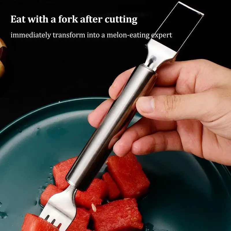 Watermelon Fork Slicer Cutter 2-in-1 Stainless Steel Fruit Fork And Cutter Portable Watermelon Slicer Cutter Tool For Summer