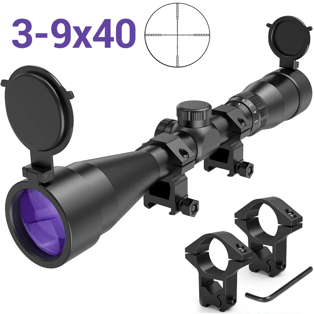 3-9x40 Hunting Rifle Scope Mil-Dot Crosshair Reticle Sight Optical Scope Riflescope Collimator Sight for 20mm/11mm Rail Mount