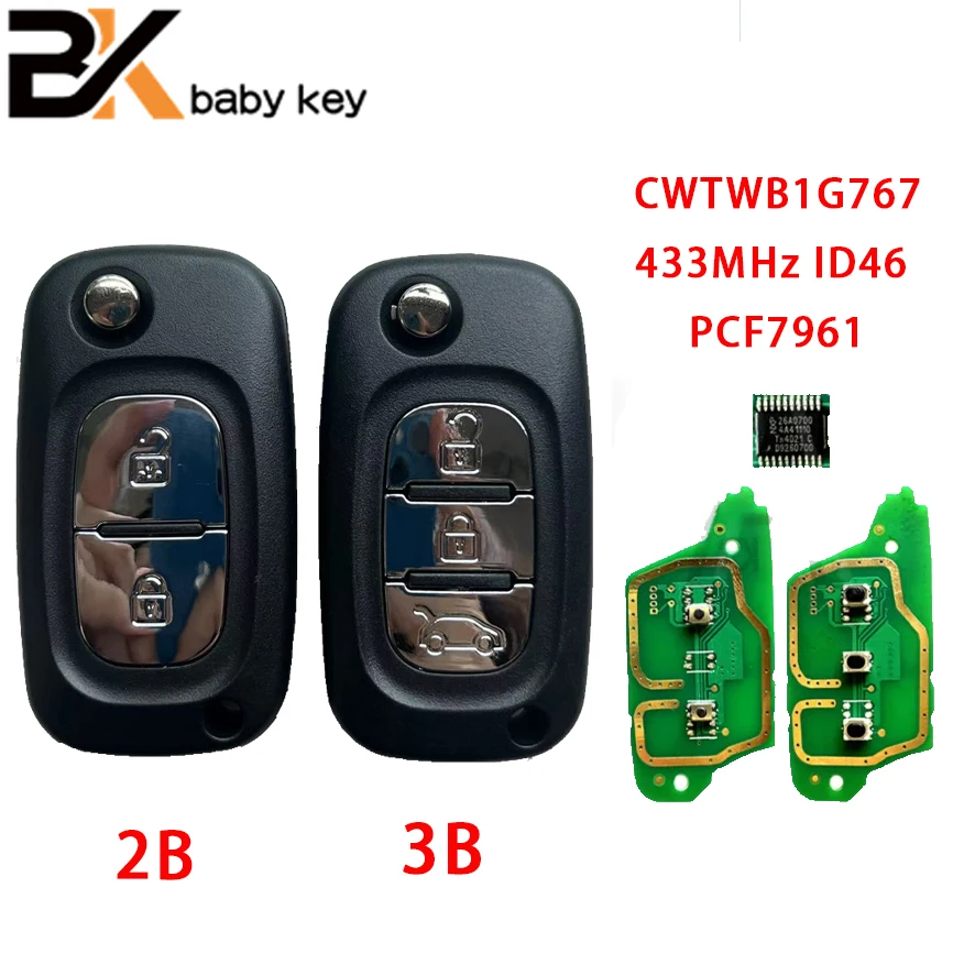 

for Renault Samsung“SM3” Scenic III Megane IIIFluence 2009-2015 433MHz PCF7961 Chip 3 Buttons Flip Folding Smart Remote Car Key