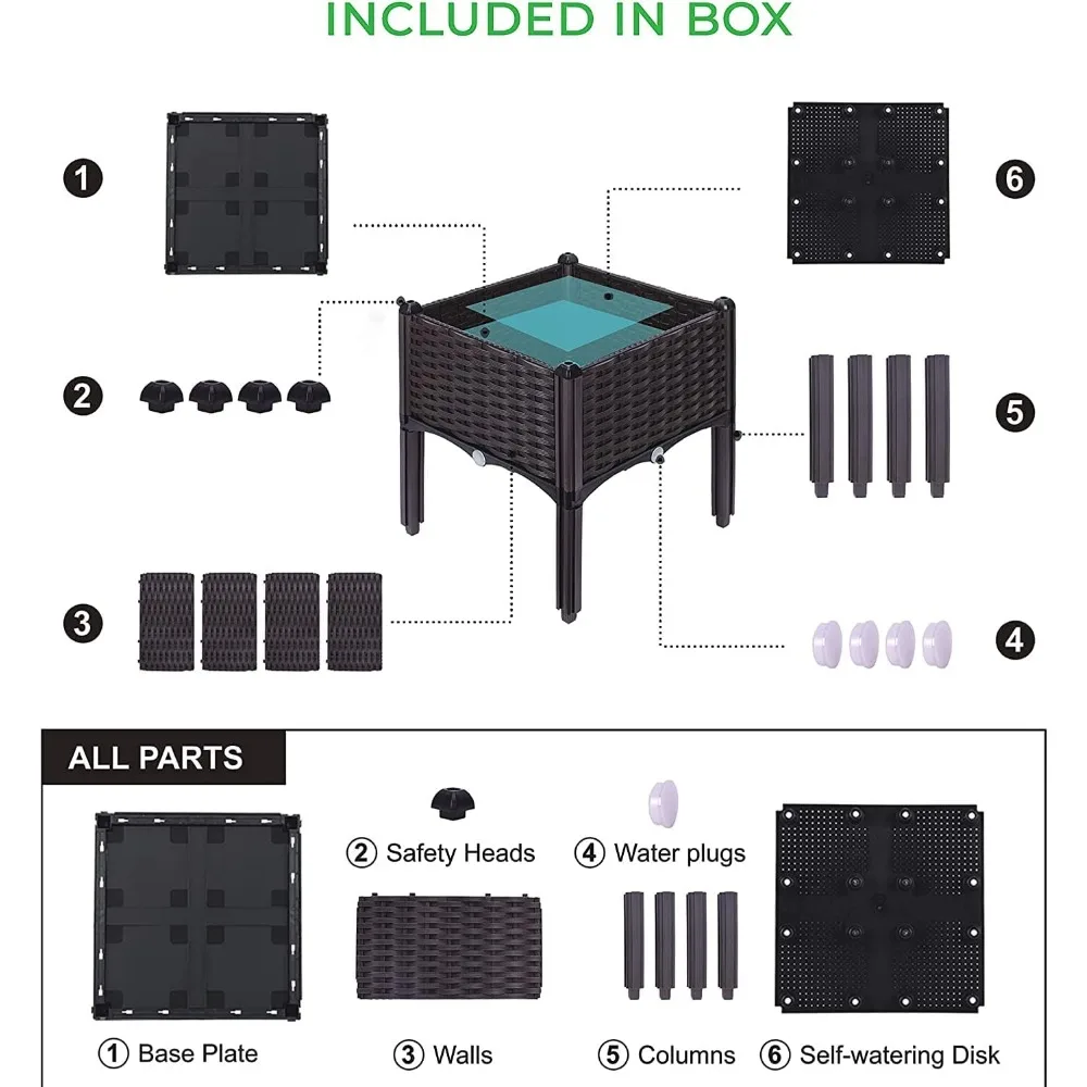 زارع حديقة مرتفعة، نمط خوص الراتنج، سرير زهور ذاتي السقي للخضروات والأعشاب والزهور والبستنة #3