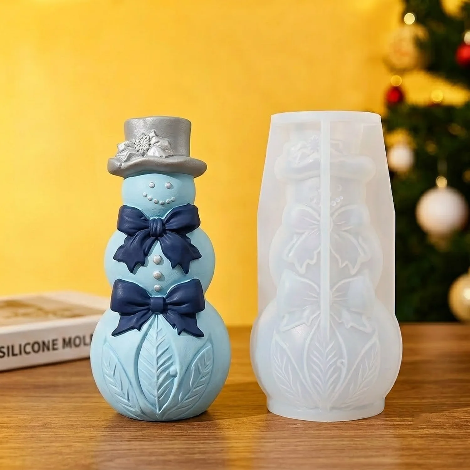 3D Bow Snowman Silicone Mold Christmas Ornament Resin Plaster Gypsum Mould DIY Scented Candle Soap Making Craft Home Xmas Decor