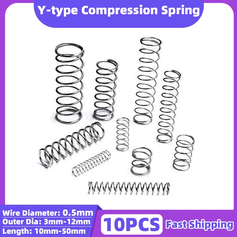 Creamily 10PCS Micro Small Compression Spring Y-type Rotor Return Springs Steel Wire Diameter=0.5mm OD=3~12mm Length =5~50mm