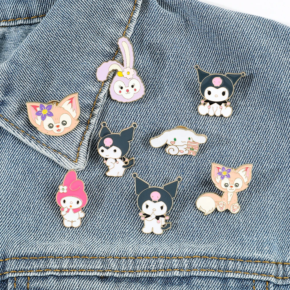 Kawaii Sanrio Kuromi Pins Cinnamon My Melody Anime Lapel Badges Jeans Jacket Brooches Fashion Backpack Accessories Gifts