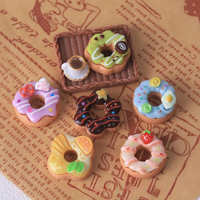 100pcs Kawaii Simulation Mini Donut Resin Cabochon DIY Accessories for Hairpin Keychain Earrings Scrapbook Dollhouse Accessories