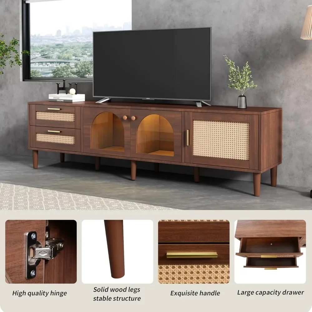 

Equipped with LED Lights, 70 Entertainment Center, 3 Cabinets and 2 Drawers, Media Console Table