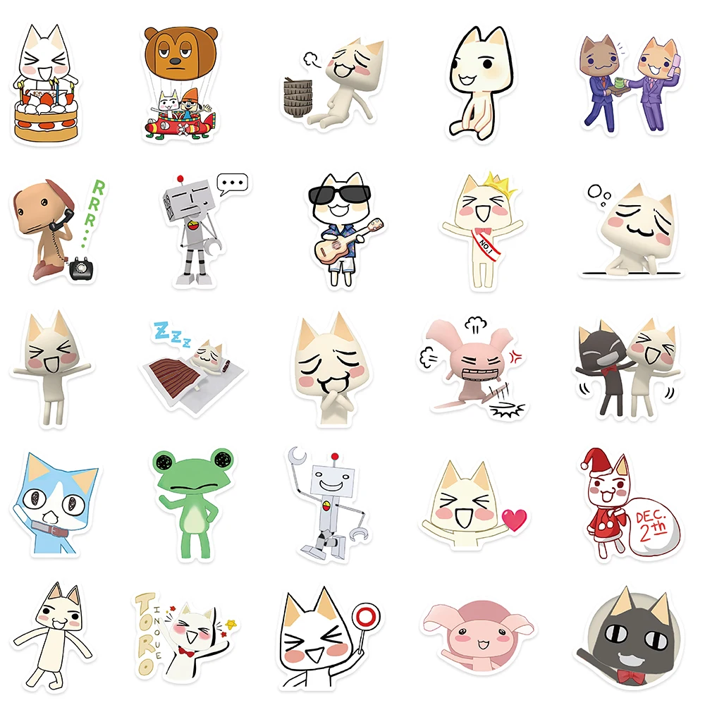 50pcs Kawaii Toro Well Cat Cute Cartoon Graffiti Stickers Computer Skateboard Refrigerator Guitar Toy PVC Waterproof Stickers