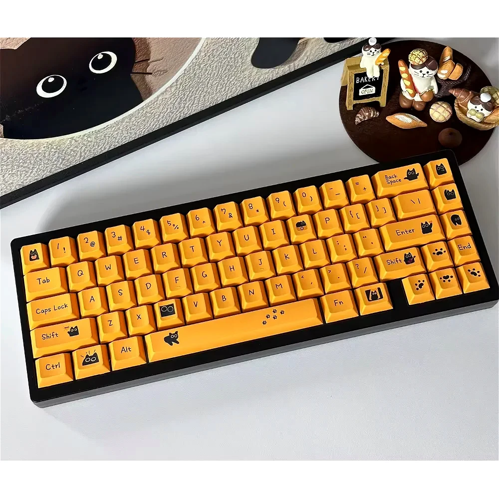 Little Black Cat Cherry Keycap PBT Personalized 126 Keys for 60/64/84/98/108 Gaming Mechanical Keyboard MX Switch