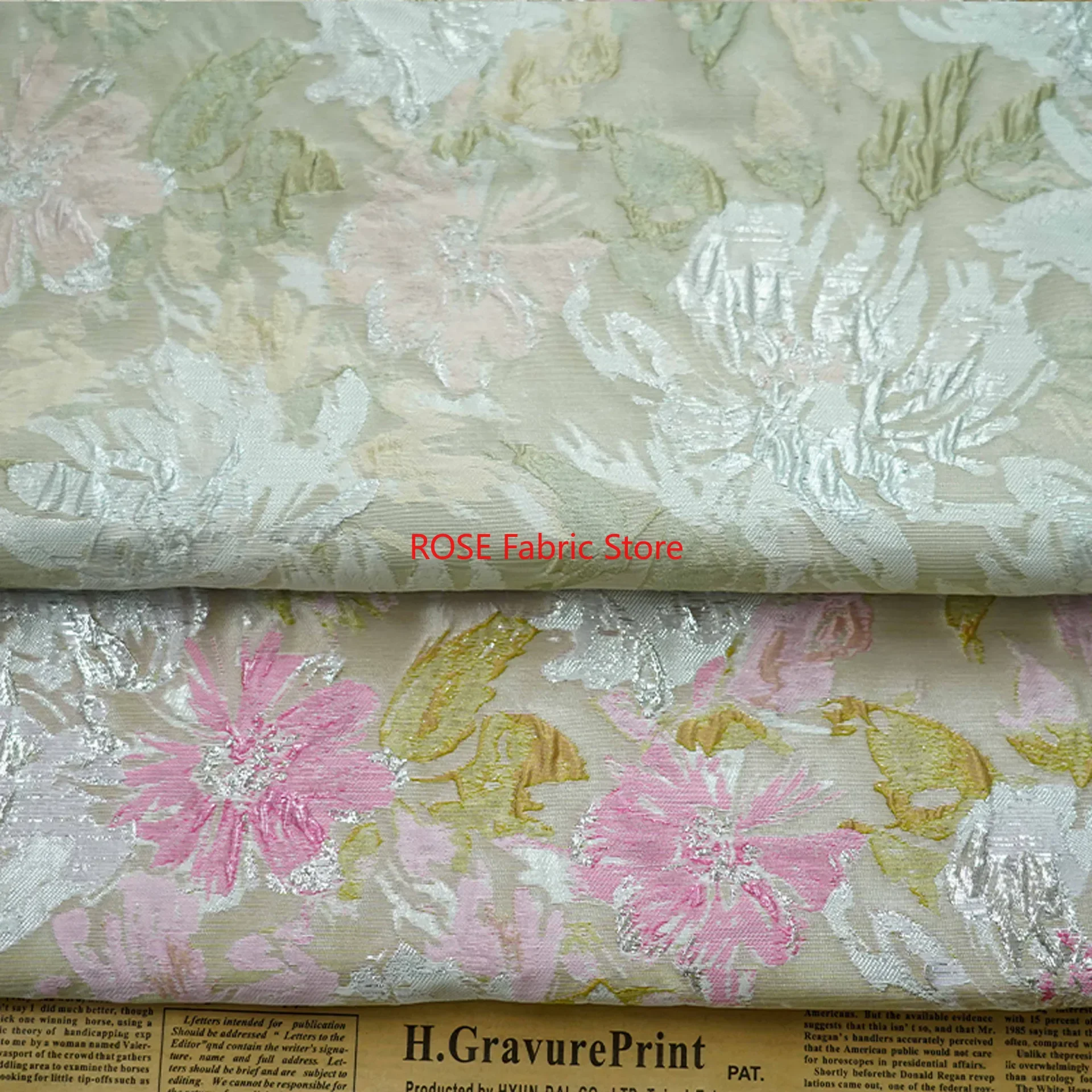 1 Meter Oil Painting Style Bright Silk Large Flower Relief Jacquard Fabric Fashion Dress Stage Costume Decorative Sewing Fabric