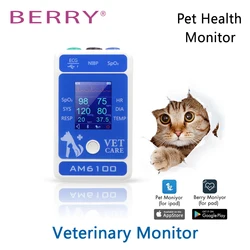 BERRY AM6100 Bluetooth Handheld Veterinary Monitor NIBP Blood Pressure Monitor Pulse Oximeter Probe Animal Circufere Pet Care