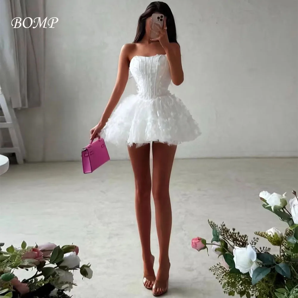 

BOMP Elegant 3D Flowers Mini Wedding Party Dress Strapless A-Line Mini Special Occasion Short Birthday Prom Gown Customized